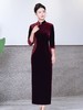 冬季新款，复古长款韩国绒拼蕾丝改良旗袍连衣裙敬酒服HYX-23-7823 商品缩略图1