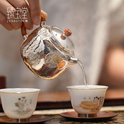 臻宝堂银壶9999纯银泡茶壶纯手工錾刻花卉小壶四季平安家用足银养生茶具 德钟四季平安-重约123g 容量约150ml 商品图4
