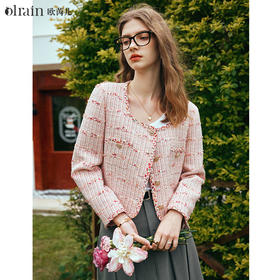 OLrain欧芮儿粉色小香风短外套女早春2024年新款千金感气质上衣
