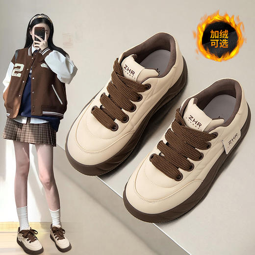 ZHR板鞋女2024春季新款复古简约潮流百搭软嘭厚底舒适面包休闲鞋 商品图4