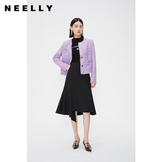 NEELLY纳俪商场同款春季紫色小香风外套女绵羊毛高级感气质短上衣N24021C01073 商品图1