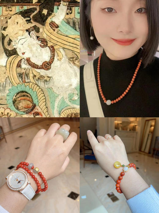 南红项链+手链 花花团du家设计定制款！新年吉祥如意 色正醇美 满色温润肉感 冬戴暖玉提气色温润养心 佩戴显白典雅时髦 分享给热爱中国传统文化姐妹，本命年/新年礼物寓意美好仪式感满满！ 商品图4