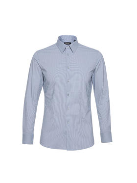 callisto蓝色弹力混纺长袖衬衫 STSTL206C