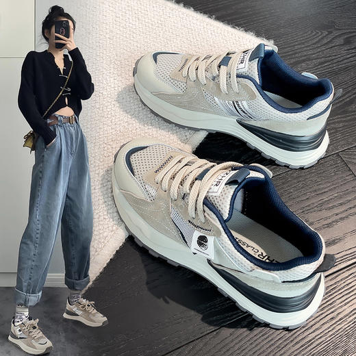 ZHR休闲鞋女鞋2024春季新款时尚百搭减龄清透网面厚底舒适女鞋 商品图0