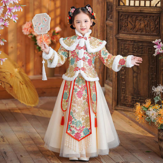ALBB-中国风女童加绒两件套过年服加绒唐装拜年服套装 商品图2