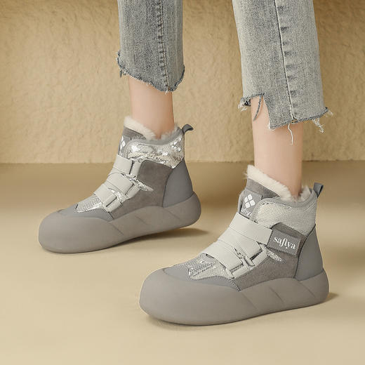 品质好货 | Safiya/索菲娅2023秋冬加绒加厚羊毛靴口短靴棉靴雪地靴 SF3411A723 商品图4