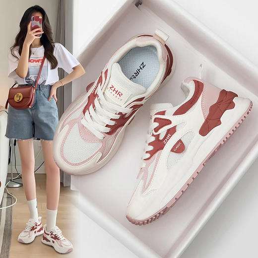 ZHR老爹鞋女2024春季新款百搭休闲松糕底耐磨低帮撞色拼接厚底休闲鞋 商品图4