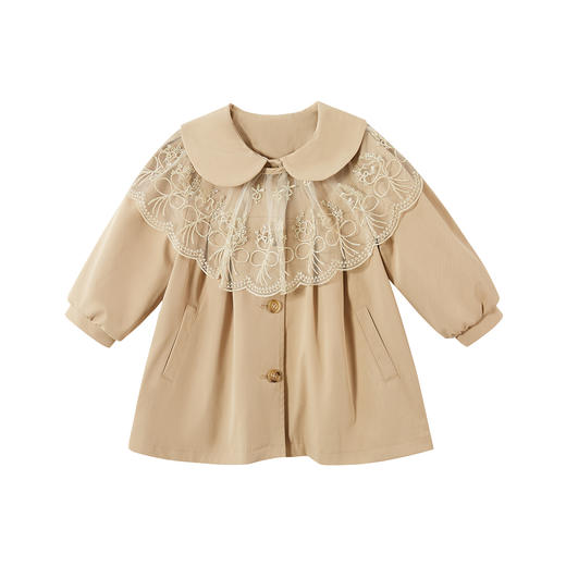 笛莎DEESHA童装女童2024春季新款网纱花边领风衣外套 商品图4