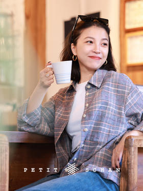 邂逅 进口纯棉蓝红格纹复古文艺衬衫