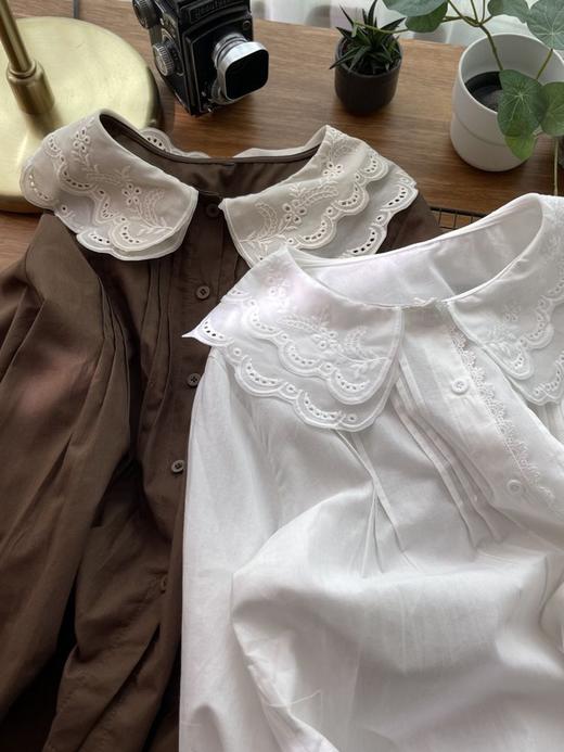 春季【法式娃娃领上衣 日系文艺系】休闲日常 木耳袖口 白色长袖衬衫女  商品图2