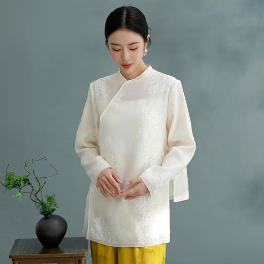 扶摇 中国风提花衬衫女春2024年新款复古民国风立领长袖上衣 商品图2