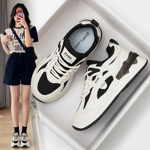 ZHR老爹鞋女2024春季新款百搭休闲松糕底耐磨低帮撞色拼接厚底休闲鞋 商品图0