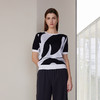 【圆领短袖针织套衫】24年春夏新品女士圆领短袖黑白花针织套衫 商品缩略图0