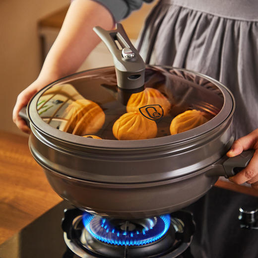 神田0氟系列纳米陶瓷不粘微压锅 32cm蒸格款（含硅胶铲） 商品图0