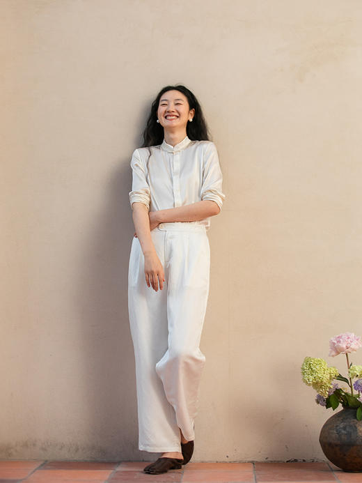 牧衣游原创 绢丝麻净色裤子舒适耐穿白色百搭宽松休闲裤新款 良辰 商品图2