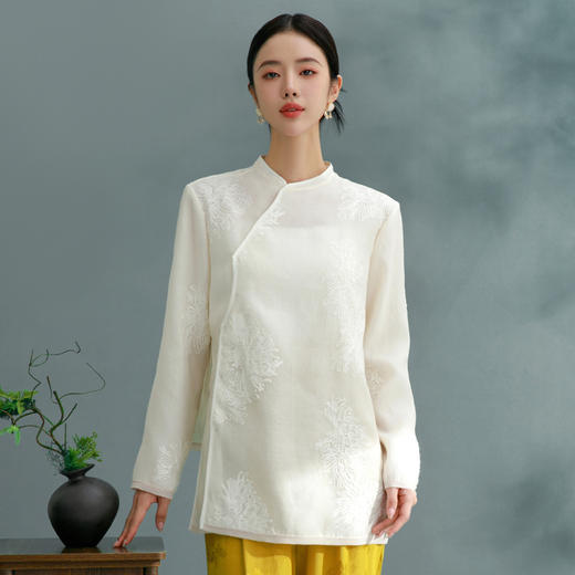 扶摇 中国风提花衬衫女春2024年新款复古民国风立领长袖上衣 商品图1