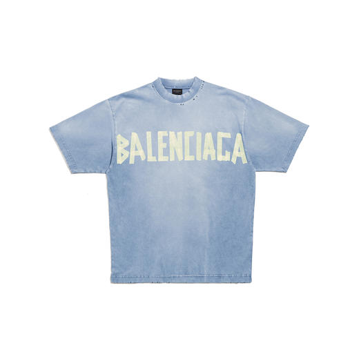 【一】BALENCIAGA 巴黎世家 男士复古平纹针织号贴带型圆领短袖T恤 蓝色 739784 TOVA9 4530 商品图0