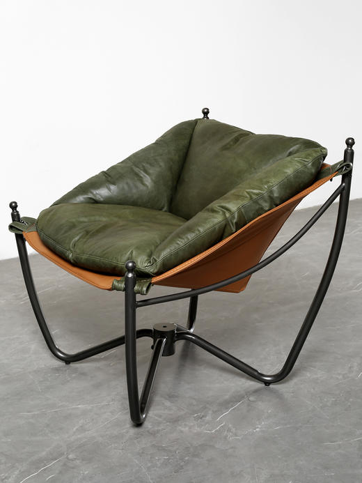 美丽华伦意式极简五金框架复古巴西真皮休闲椅单人沙发 商品图1