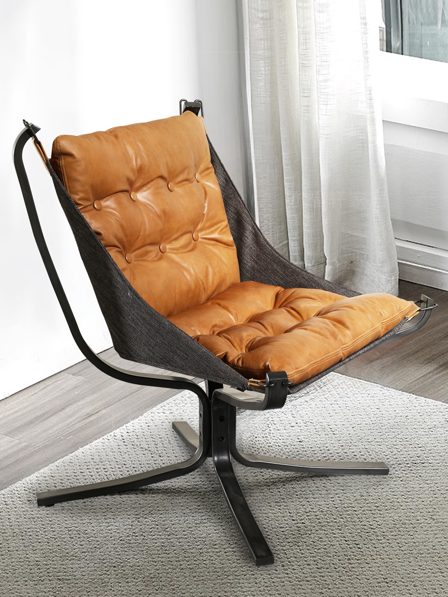 华伦新品意式沙发椅复古牛皮工业风设计师个性吊椅客厅阳台休闲椅