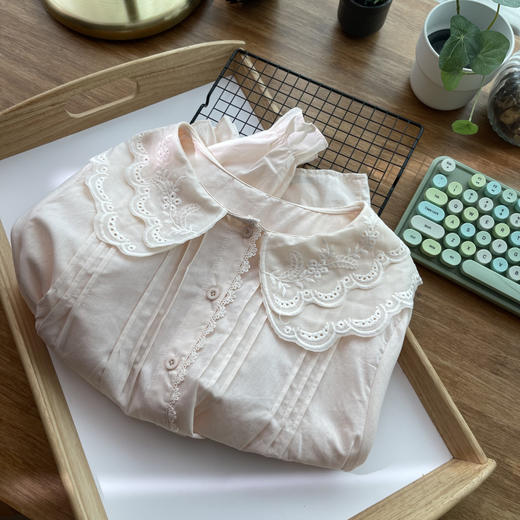 春季【法式娃娃领上衣 日系文艺系】休闲日常 木耳袖口 白色长袖衬衫女  商品图6