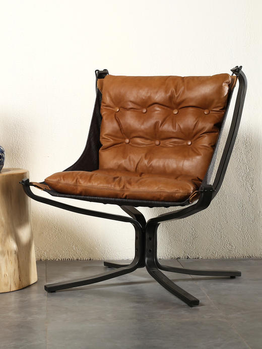 华伦新品意式沙发椅复古牛皮工业风设计师个性吊椅客厅阳台休闲椅 商品图1