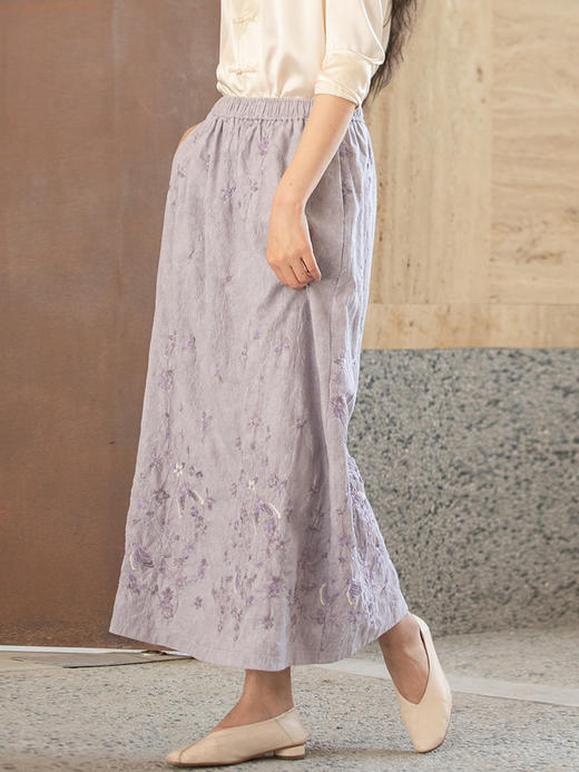 牧衣游原创 匹绣亚棉麻混纺半裙炒色素雅宽松a字半身裙 瑶花慢 商品图1