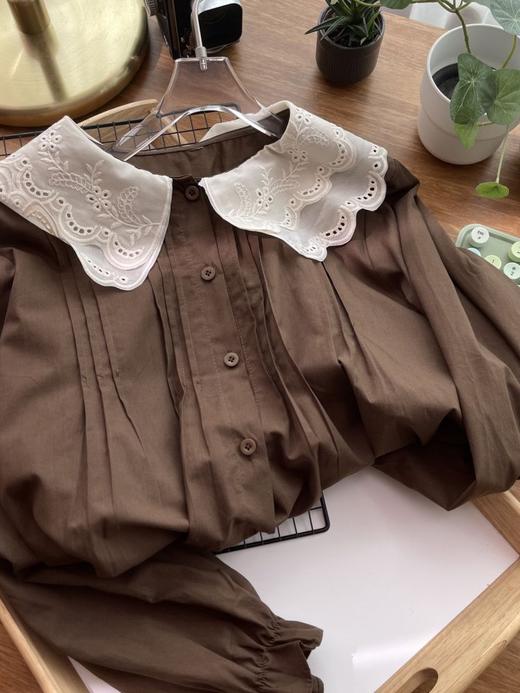 春季【法式娃娃领上衣 日系文艺系】休闲日常 木耳袖口 白色长袖衬衫女  商品图3