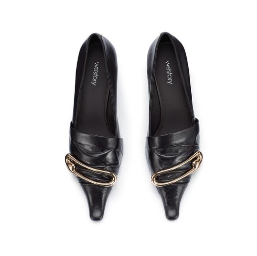 westory2024春季新款细中跟尖头钻饰时尚百搭小皮鞋W24AM56701 商品图4