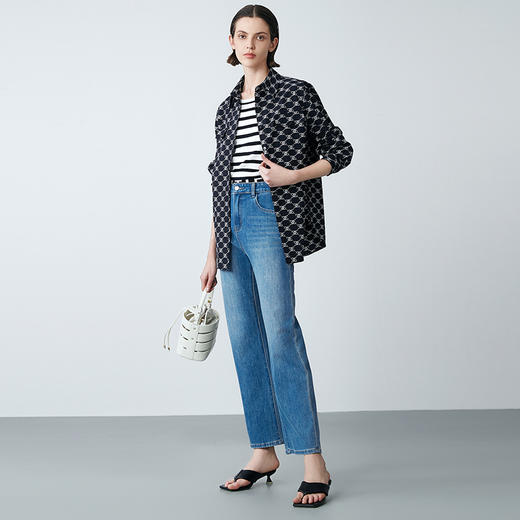 EITIE爱特爱春季新款时尚复古通勤百搭显瘦印花衬衫7709404 商品图1