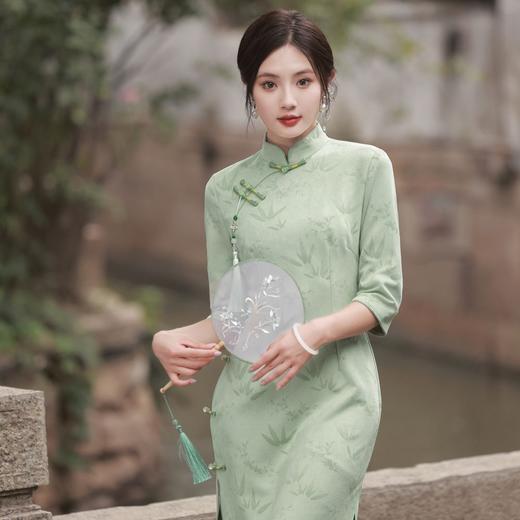 新品麂皮绒雕印斜襟长款旗袍红色文艺复古中国风旗袍MLS6777 商品图3