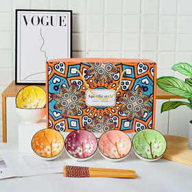 新款碗筷套装陶瓷礼品餐具 印花混色（四碗四筷）