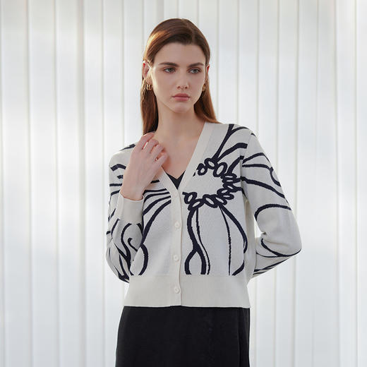 【V领针织外套】24年春夏新款女士短款V领针织印花外套 商品图2