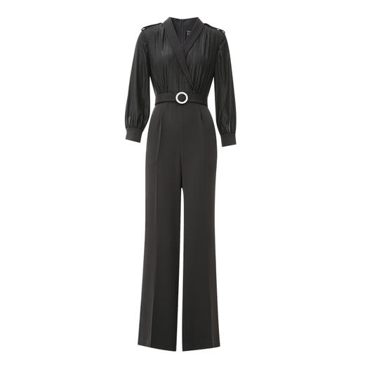 EITIE爱特爱时尚高级感假两件高腰显瘦通勤V领黑色连体裤春新款A2407339 商品图6