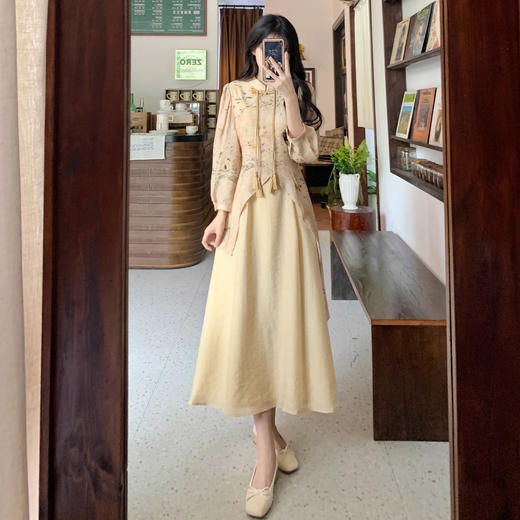 春秋季新中式【复古减龄 气质旗袍连衣裙女装】中长款 收腰国风裙子 商品图2