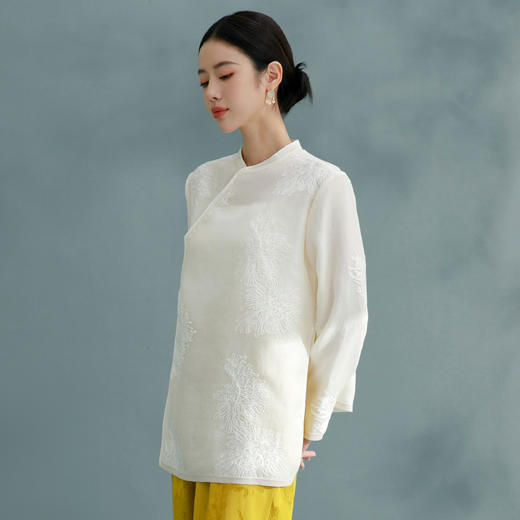 扶摇 中国风提花衬衫女春2024年新款复古民国风立领长袖上衣 商品图4