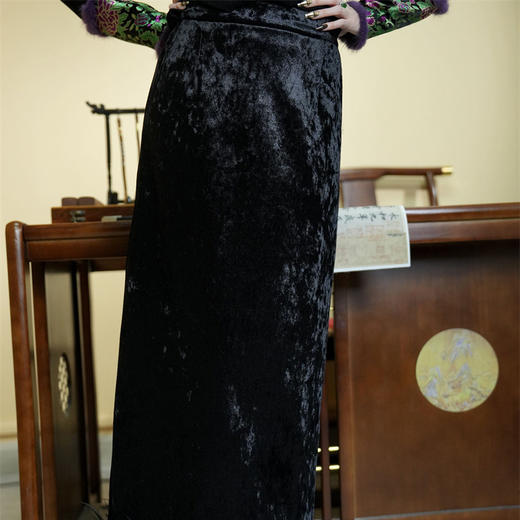 毛毛下摆拼接钻石绒半身裙，开叉显瘦气质中长款直筒包臀裙FL9648 商品图1