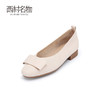 西村名物2024春季新款平底舒适浅口蝴蝶结真皮单鞋粗跟皮鞋X24AE10401 商品缩略图0