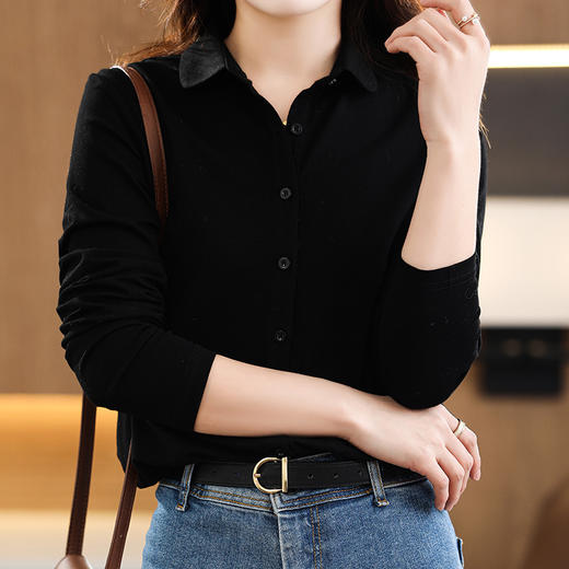 春季新款衬衣，女宽松休闲丝光棉洋气百搭纯色上衣职业工装衬衫QH-ZH2301 商品图0