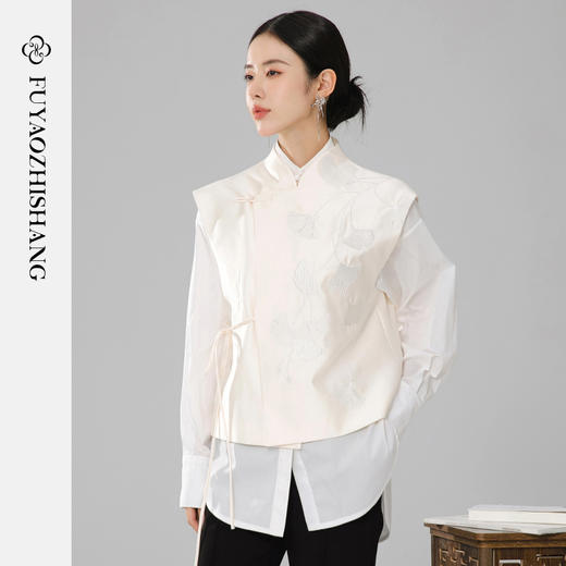 扶摇 中式杏色马甲女系带背心2026春新款上衣高级感无袖外套 商品图3