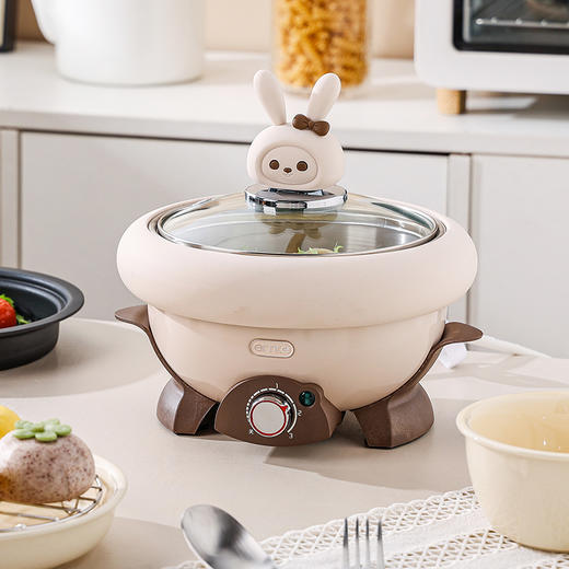 ERNTE昂特兔子锅 电火锅 电热锅 电煎锅平底锅 多功能锅适合1~2人 3秒加热 德国兔子锅1~2L（带蒸架+煎盘+防烫呼啦圈） 商品图0