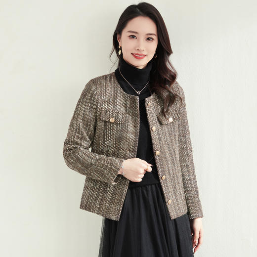 【小香风】罗蒙女士西服棉混纺优雅复古简约百搭时尚有型格子外套女 商品图1