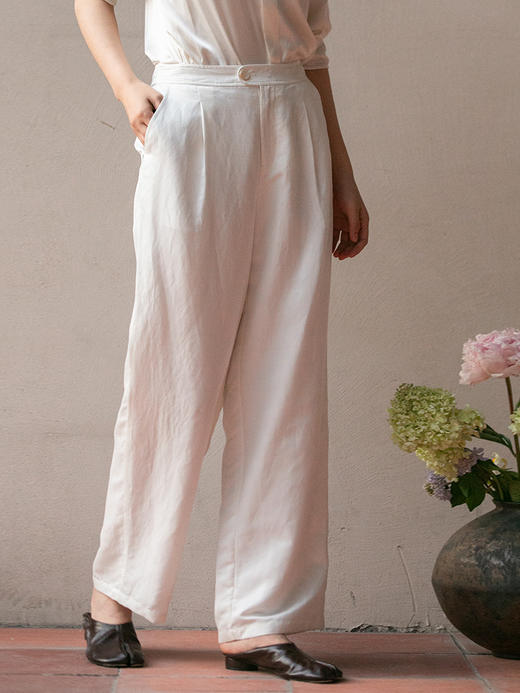 牧衣游原创 绢丝麻净色裤子舒适耐穿白色百搭宽松休闲裤新款 良辰 商品图0