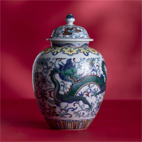 艺林堂誌|青花斗彩龙凤穿花陶瓷将军罐 商品图0