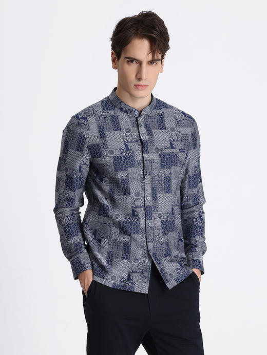 callisto蓝色棉混纺休闲长衬 STCSL065C 商品图1