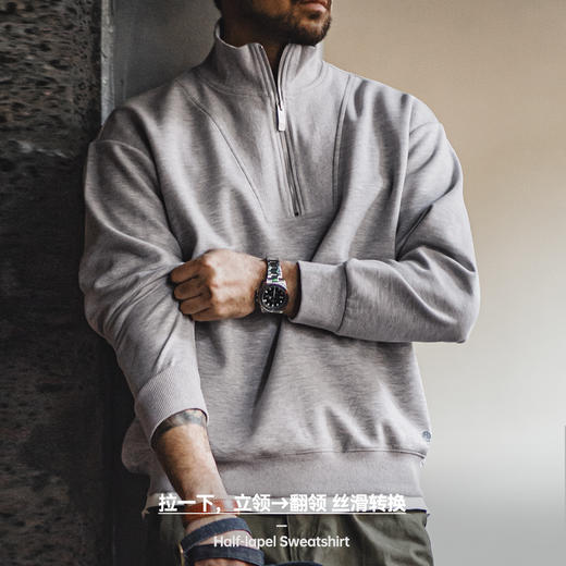 工装优选美式休闲空气层半拉链卫衣学院风灰色拼接立领上衣男春秋 商品图4