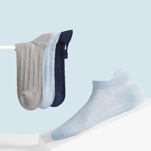 柒牌男士提耳袜子夏季薄款短袜格纹休闲百搭男式防臭抗菌透气男袜	126F70320 商品图4