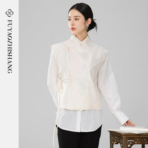 扶摇 中式杏色马甲女系带背心2026春新款上衣高级感无袖外套 商品图4