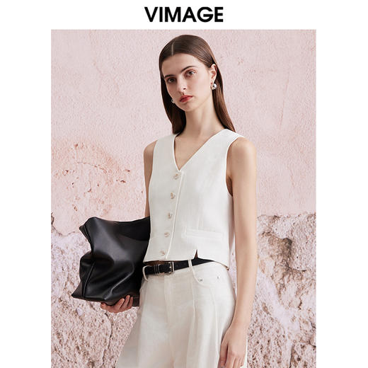 VIMAGE纬漫纪春季新款显瘦英式无袖背心短马甲上衣女V2103729 商品图2