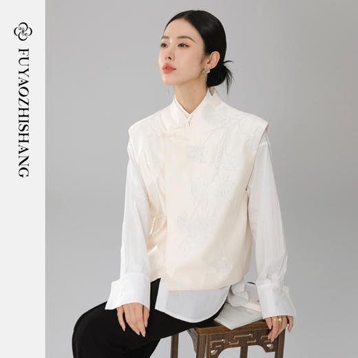 扶摇 中式杏色马甲女系带背心2026春新款上衣高级感无袖外套 商品图1