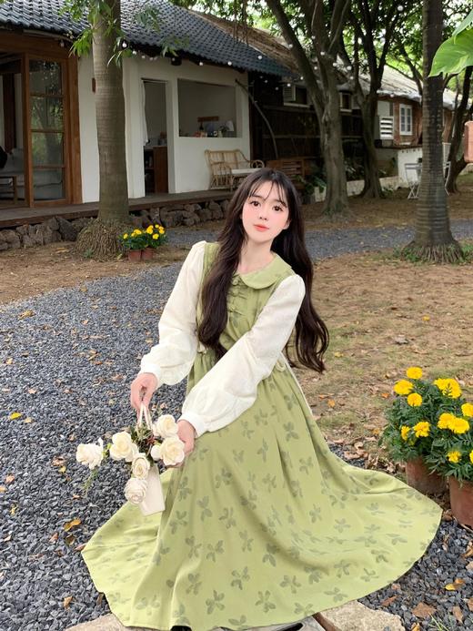 新中式【汉元素长袖 假两件娃娃领 连衣裙女】春秋款 甜美温柔 碎花长裙子 商品图2